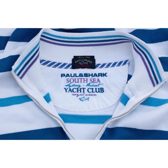 PAUL & SHARK Yachting White Blue Purple Cotton 1/4-Zip Pullover 2XL Italy AS IS - Picture 5 of 12